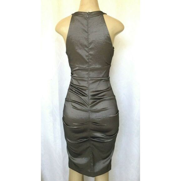 Cache Dress Metallic Ruched Sheath Embellish Neck - Picture 4 of 8